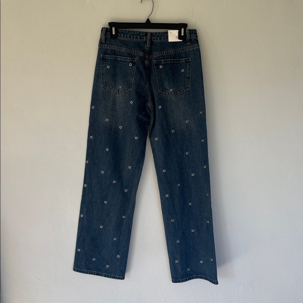 Cali 1850 dark wash wide leg high rise grommet detail jeans size 5/27 - Picture 6 of 12